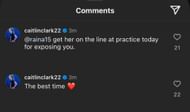 Caitlin Clark's comment (image credit: instagram/jadagyamfi)